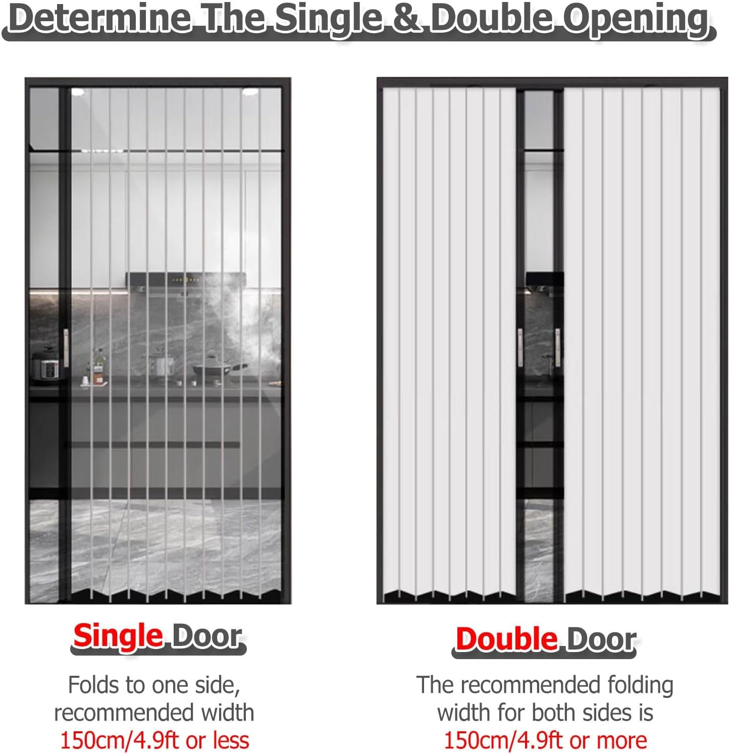 No-Drill Accordion Interior Door - 20-80in Wide Transparent Acrylic Folding Closet Door - Sound Insulating Sliding Panels (Black, 33x80in) - Easy Install, Modern Design