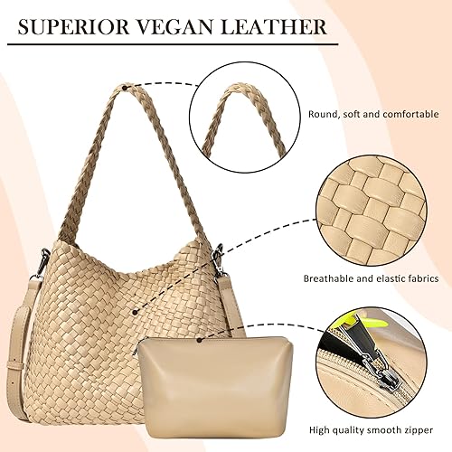 Miniatura 2 de Bolsa tejida para mujer, bolsa de mano tejida de cuero vegano, bolso retro hecho a mano, bolsa de playa de verano de gran capacidad, bolsas de hombro
