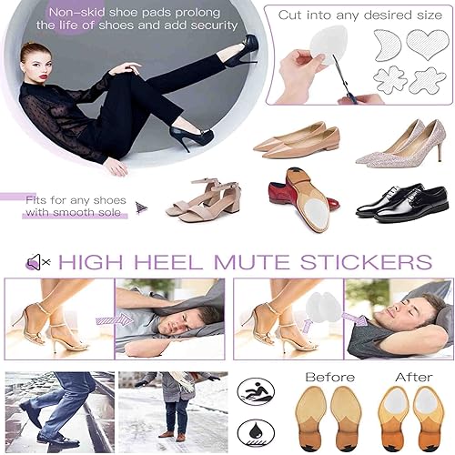 Miniatura 4 de Almohadillas antideslizantes para zapatos, empuñaduras autoadhesivas de goma antideslizantes para zapatos, suela protectora (transparente, 3 pares)