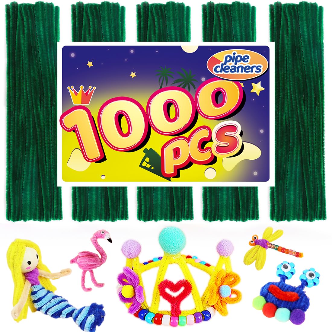 Dark Green Pipe Cleaners - 1000 Pack for Crafts and Arts