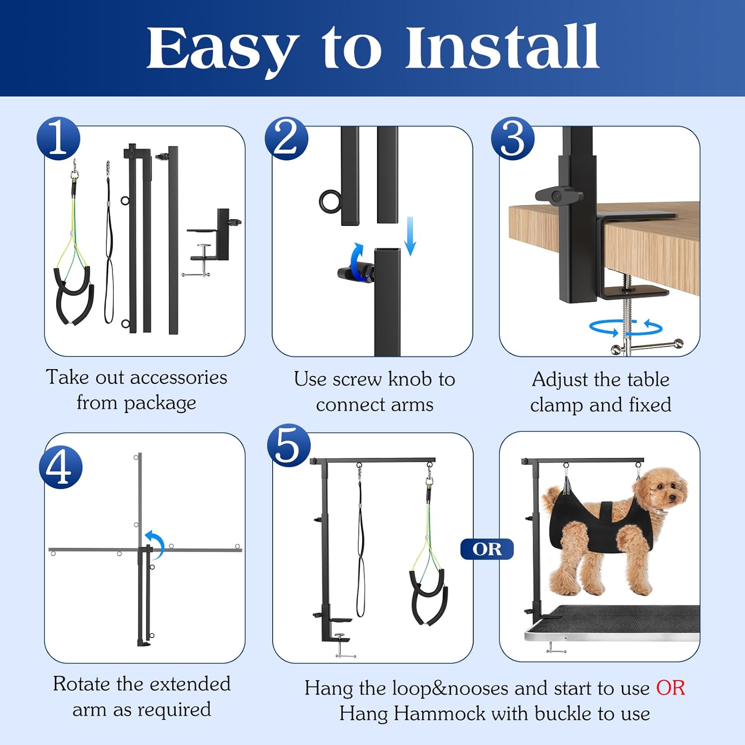 Pawaboo Dog Grooming Table Arm with Grooming Hammock, 35" Dog-Grooming-Arm Dog Grooming Stand and Free Two No Sit Haunch Holder with Grooming Loop, Foldable Dog Grooming Arm for Small Medium Pet