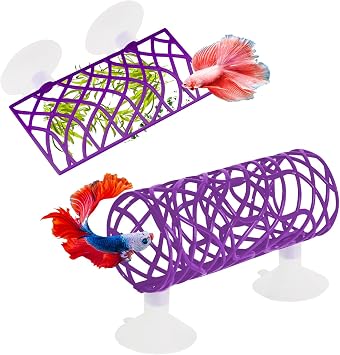 Betta Fish Tube Tunnel Toy, Betta Fish Tank Accessories Decorations, Betta Hammock Bed, Shrimp Guppies Hideout Purple