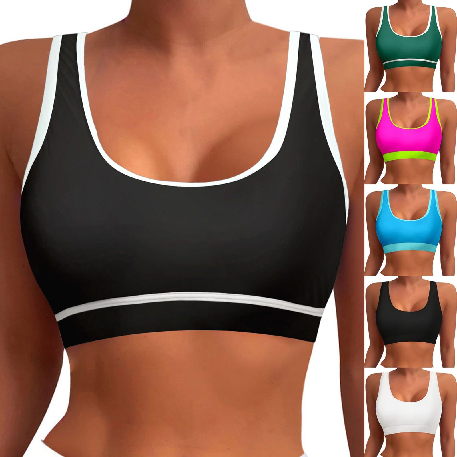 Générique Haut de bikini de sport pour femme - Dos nageur - Col rond - Haut court rembourré modeste - Maillot de bain uniquement