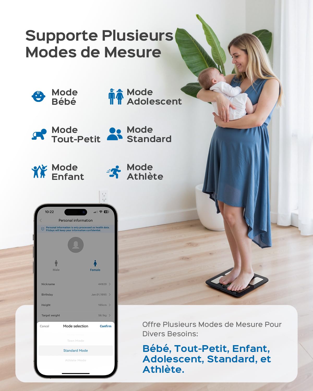 Balance Connectée Pèse-Personne, Balance Connectée Impédancemètre 8-en-1 Grand VA Écran, 22 Indicateurs dont Fréquence Cardiaque, IMC, Graisse Corporelle Pour iOS & Android, Max. 180kg