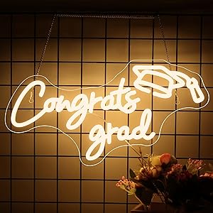 NOSUN Congrats Grad Neon Sign Grad Neon Signs for Wall Decor Warm White LED Signs for Classmates friends family USB Neon Word Sign for Party Club Light Up Sign Best Gift for Graduating Friend
