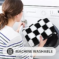 Vista 6 de Uphome Bathroom Rugs Set 3 Piece, Black and White Checkered Bath Mat Set Non Slip Machine Washable, Soft Plush Microfiber Bathroom Mat with U Shaped