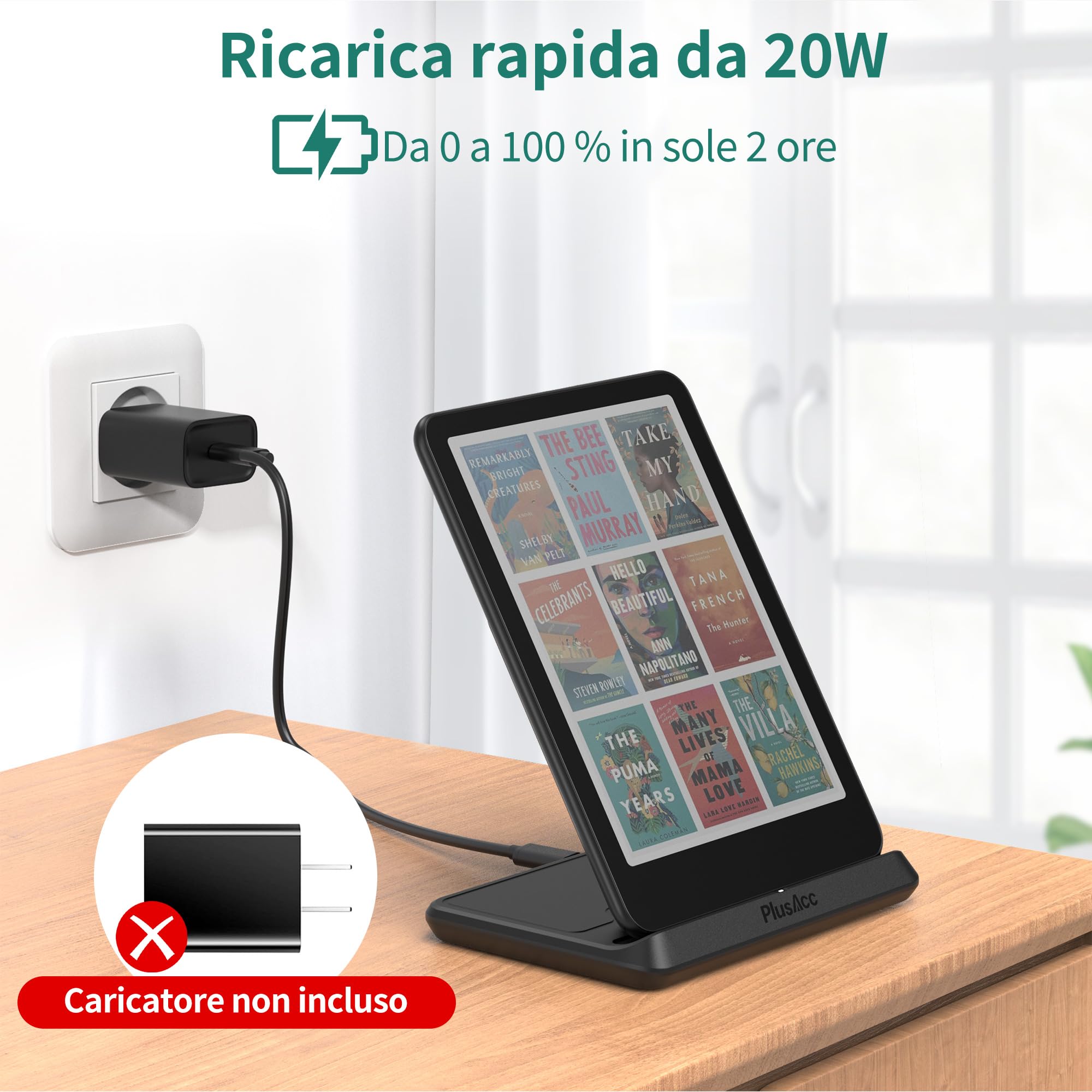 PlusAcc Dock di ricarica wireless per Kindle Paperwhite Signature Editions (versioni 2022 e 2024), Colorsoft Signature Edition e smartphone, supporto pieghevole per caricabatterie compatibile con