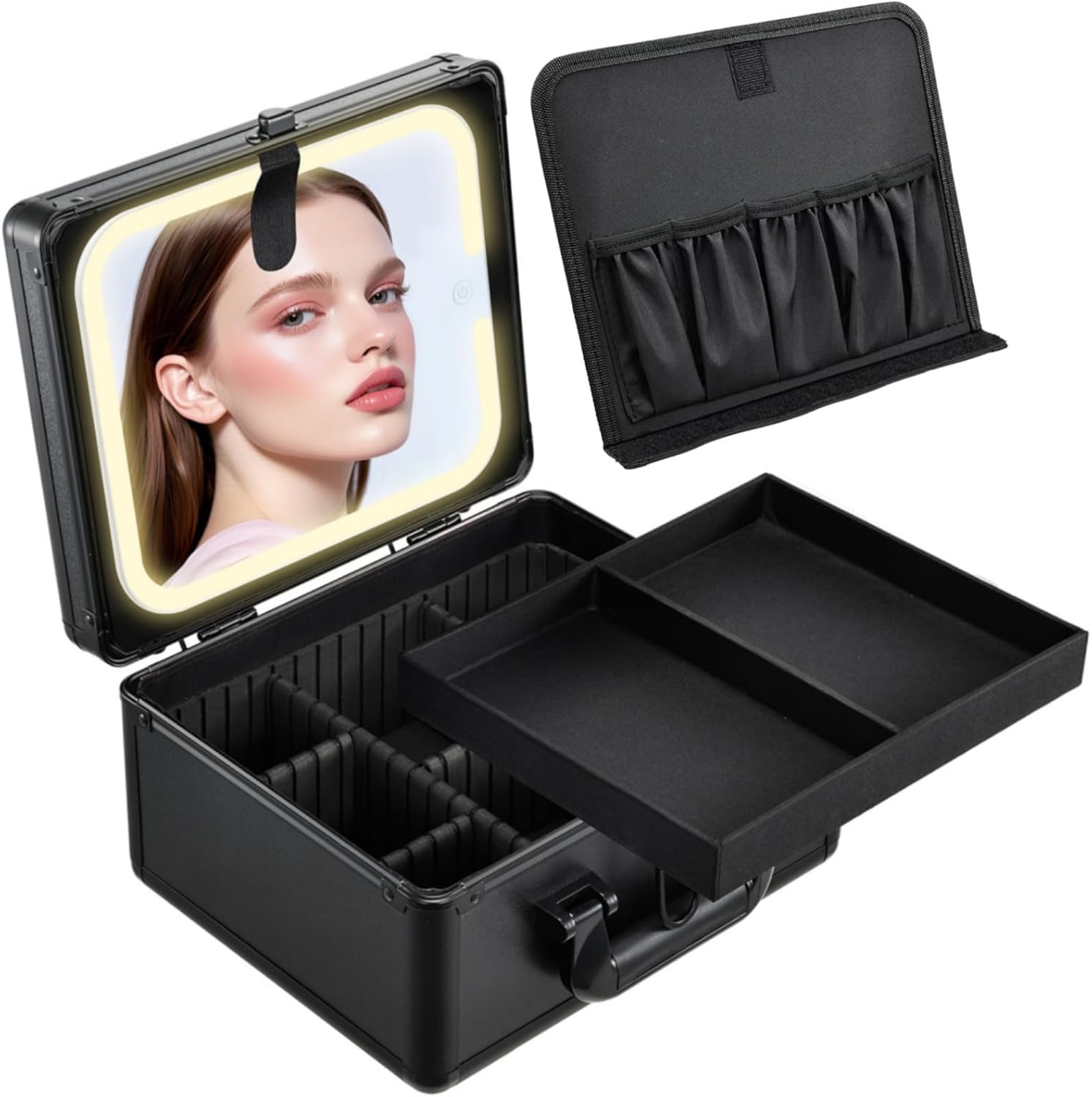 Makeup Case with Lighted Vanity Mirror, Makeup Organizer Box Travel Make up Case with LED Mirror Portable Cosmetic Train Case for Countertop Lockable Makeup Suitcase with Adjustable Dividers Makeup Case with Lighted Vanity Mirror, Makeup Organizer Box Travel Make up Case with LED Mirror Portable Cosmetic Train Case for Countertop Lockable Makeup Suitcase with Adjustable Dividers