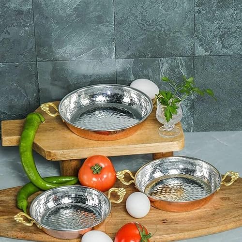 Miniatura 2 de LEVKO Sartén tradicional de cobre auténticas hechas a mano para cocinar, sartén para tortilla de huevo de cobre con asas metálicas ergonómicas,
