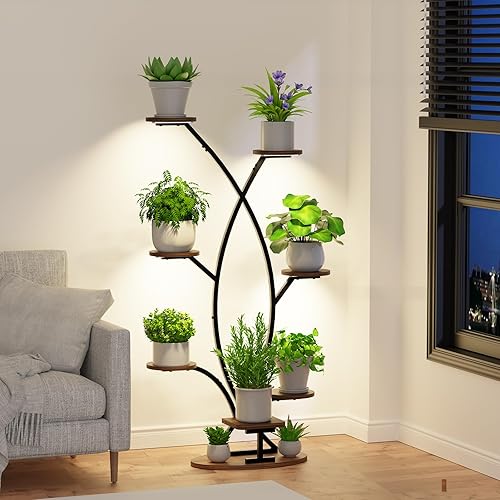 Soporte para plantas de interior con luz de crecimiento, estante esquinero de 8 niveles para plantas de interior, estante de plantas de 57 pulgadas