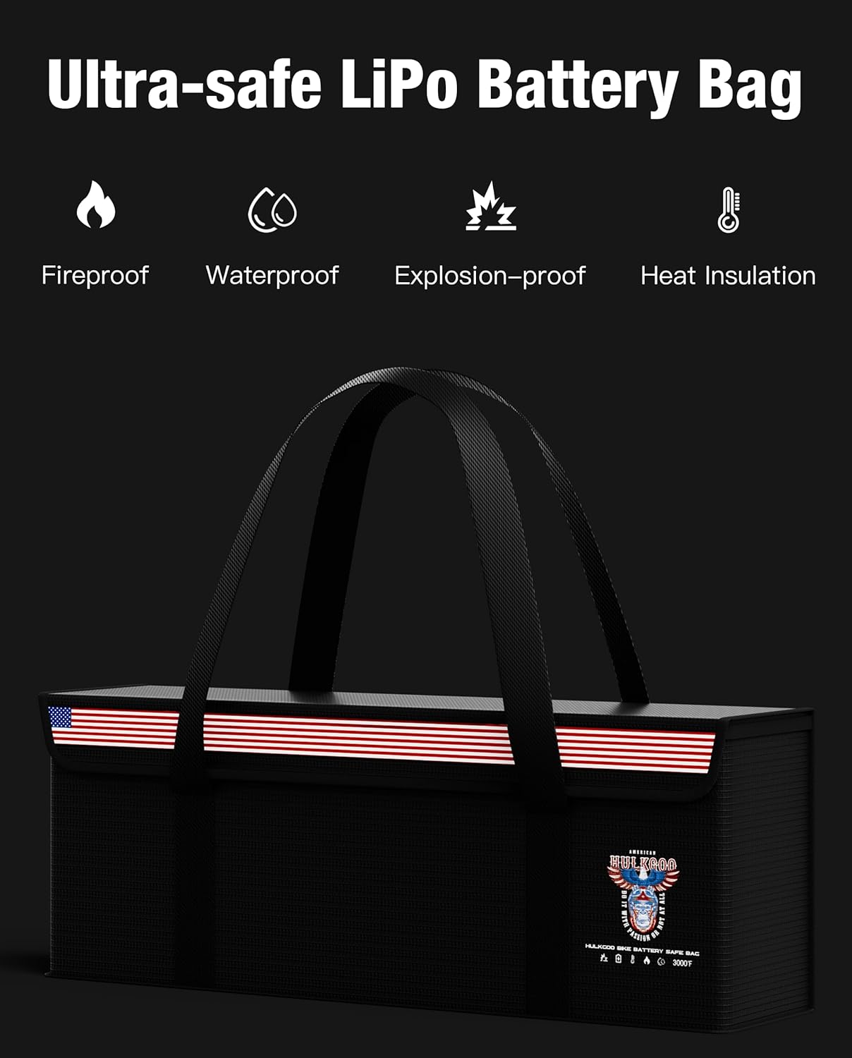 Fireproof Explosion-Proof Waterproof Ebike Battery Storage Bag - Safe Case for Lithium/Lipo Batteries (19.3 x 4.3 x 7 Inch)