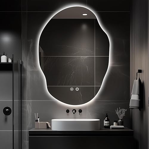 Miniatura 11 de Espejo de Baño LED Asimétrico con Luces, Espejo de Tocador de Baño LED Irregular para Pared con Retroiluminación, Antivaho, 3 Colores y Luz