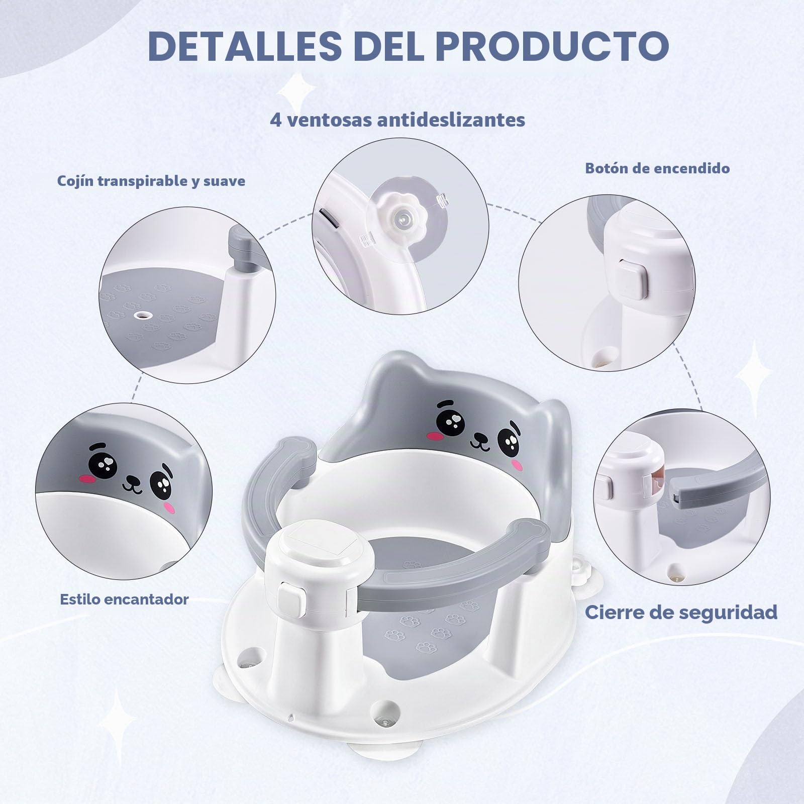 Asiento de Baño para Bebé 6-24 Meses, Asiento Ducha Bebe, Silla Baño Bebe con 4 Fuertes Ventosas, diseño ergonómico para un baño cómodo