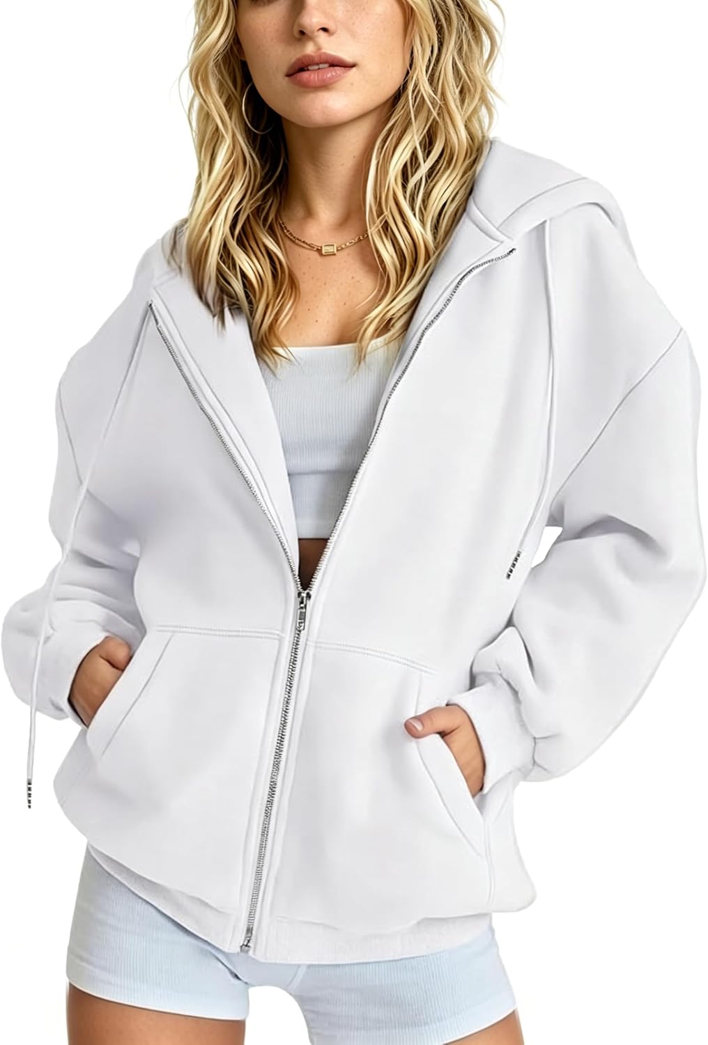 Womens Zip Up Hoodies Oversized Sweatshirts Casual Fall Spring Warm Fleece Jacket Thick Y2k Coats Winter Clothing