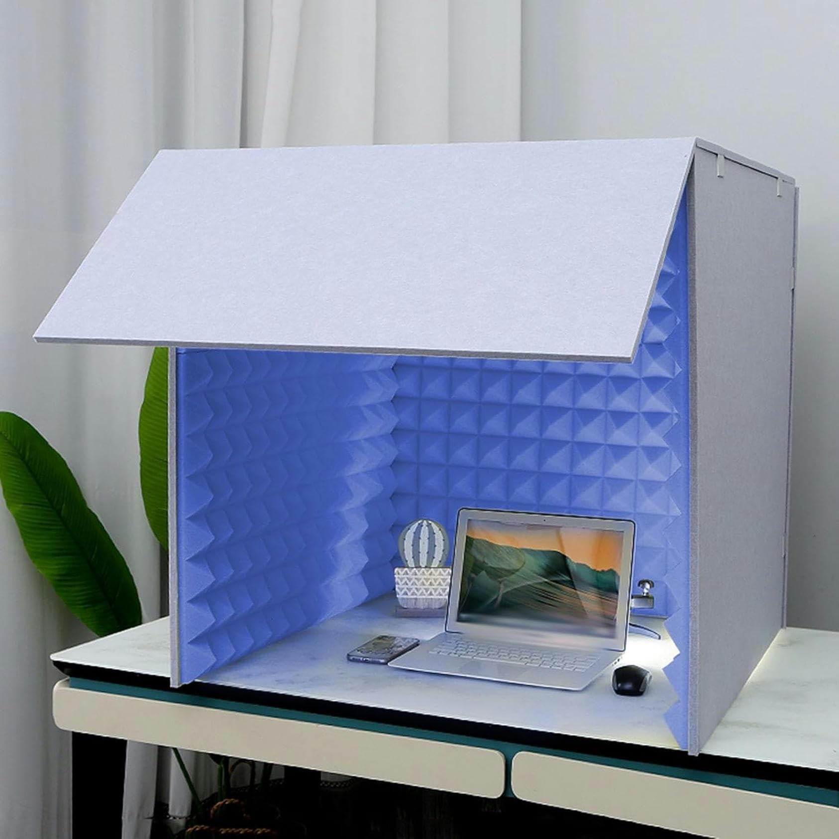 Boîtier insonorisé de bureau violet pour enregistrement studio à domicile