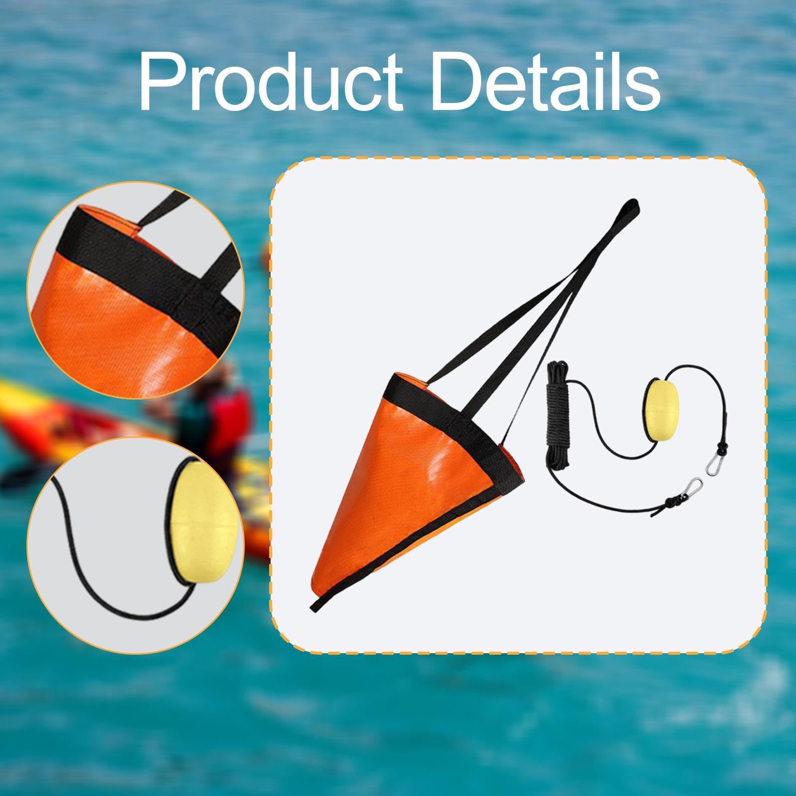 Oshhni Ancre Flottante, bouée de freinage, Ancre pour Kayaks, pontons et voiliers, de pêche à la traîne, Corde Noire, 24 Pouces