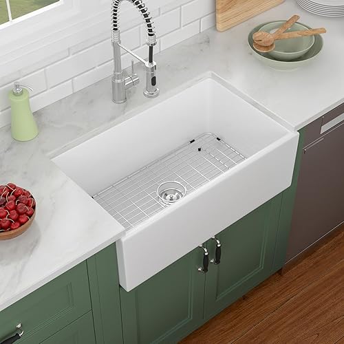 Fregadero de granja blanco de 30 x 18 pulgadas, fregadero de granja de 30 pulgadas, delantal frontal de arcilla refractaria, fregadero rectangular