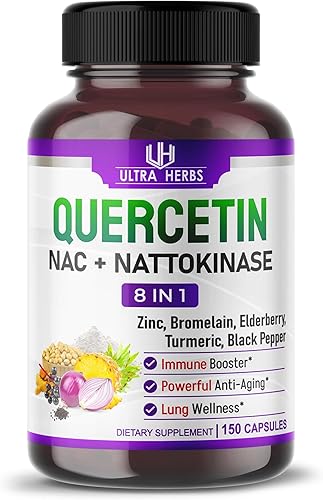 Quercetina 19,450 mg 8 en 1 con NAC, nattoquinasa, zinc, bromelina, saúco, cúrcuma, pimienta negra, refuerzo inmunológico, fabricado en Estados