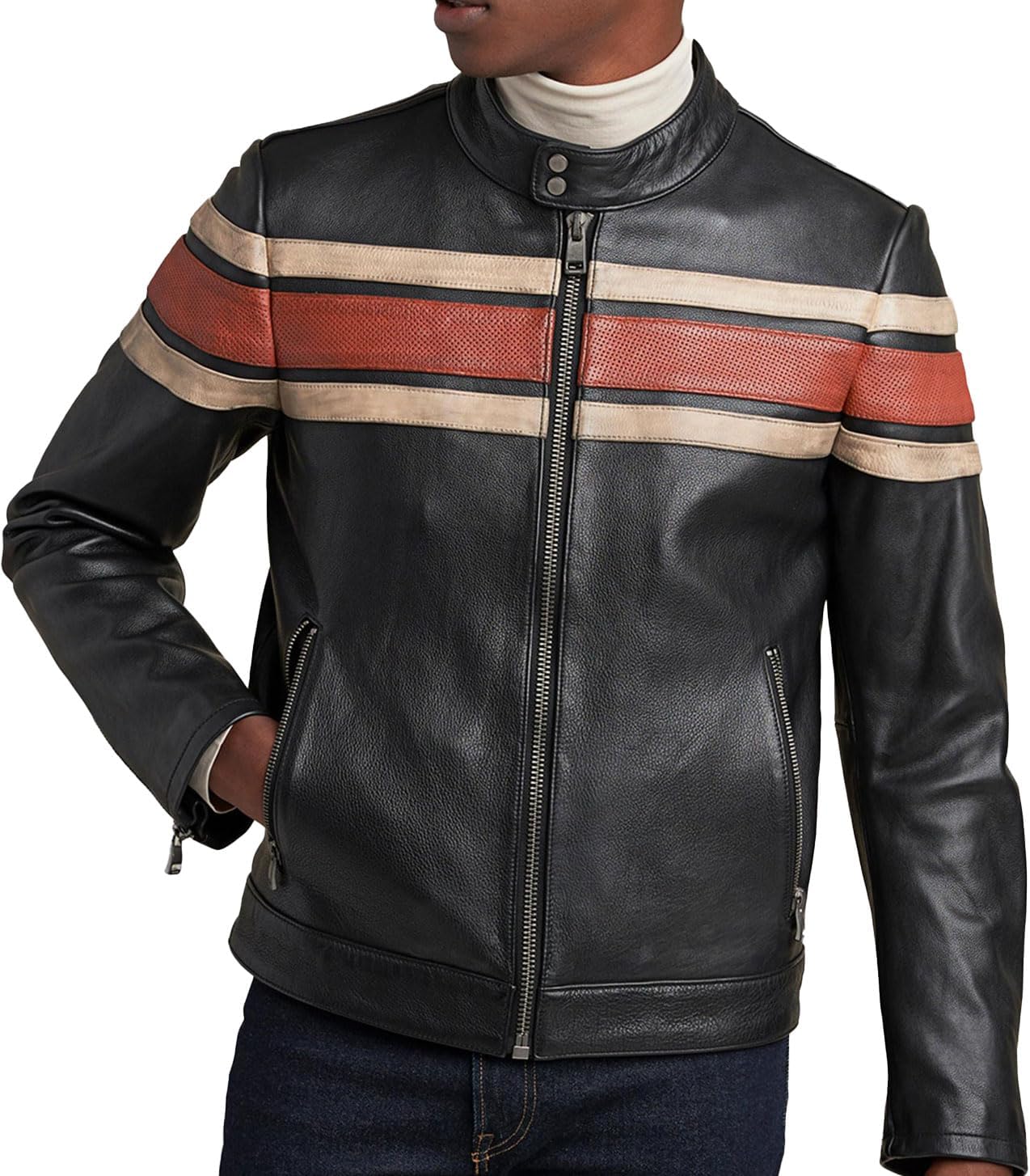 Crafter Men's Classic Elite Vintage Style Cafe Racer Retro Motorcycle Distressed Biker Zip Up Genuine Leather Jackets For Men - Image 3