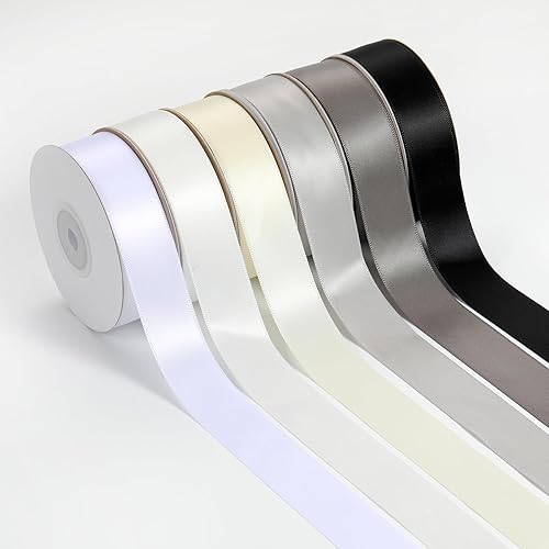 Cinta de satén negra de 1 pulgada, cinta de satén para envolver regalo, paquete de 6 cintas coloridas, cinta blanca para envolver regalos,
