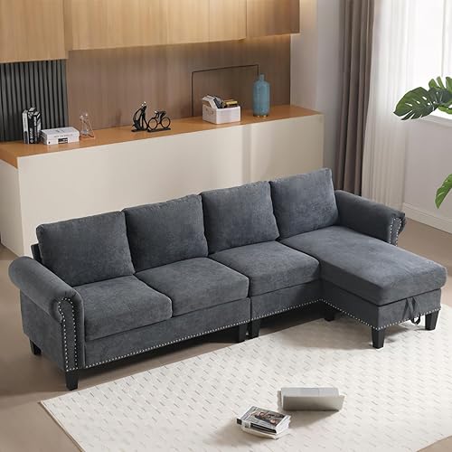 Miniatura 10 de JOYBASE Sofá modular en forma de L con diván reversible moderno de 4 plazas con otomana de almacenamiento para sala de estar, oficina, apartamento