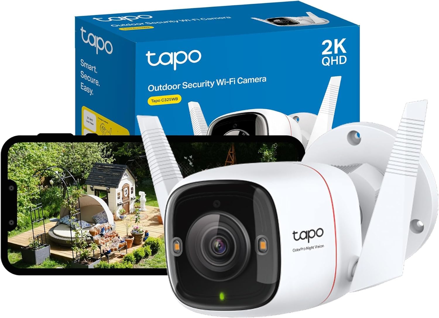Tapo C325WB Caméra de Surveillance WiFi extérieure 2K, Vision Nocturne ColorPro, Objectif à Super Ouverture, détection IA, détection de Mouvement, IP66, Notification d'alarme, Audio bidirectionnel