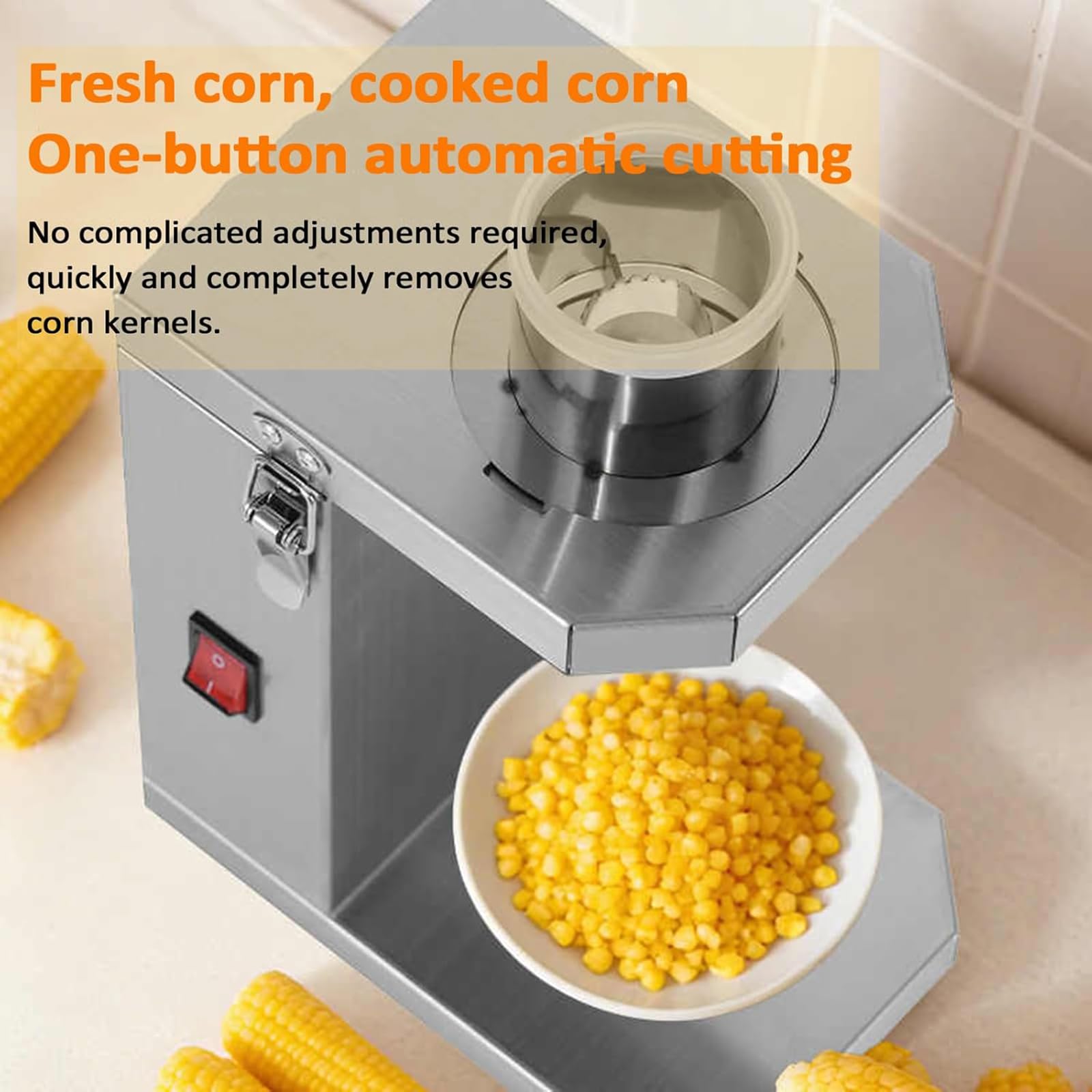 Spelacalli automatico per mais, macchina elettrica con lame in acciaio inossidabile, ingresso di alimentazione da 7 cm, rimovibile, per mais fresco e cotto