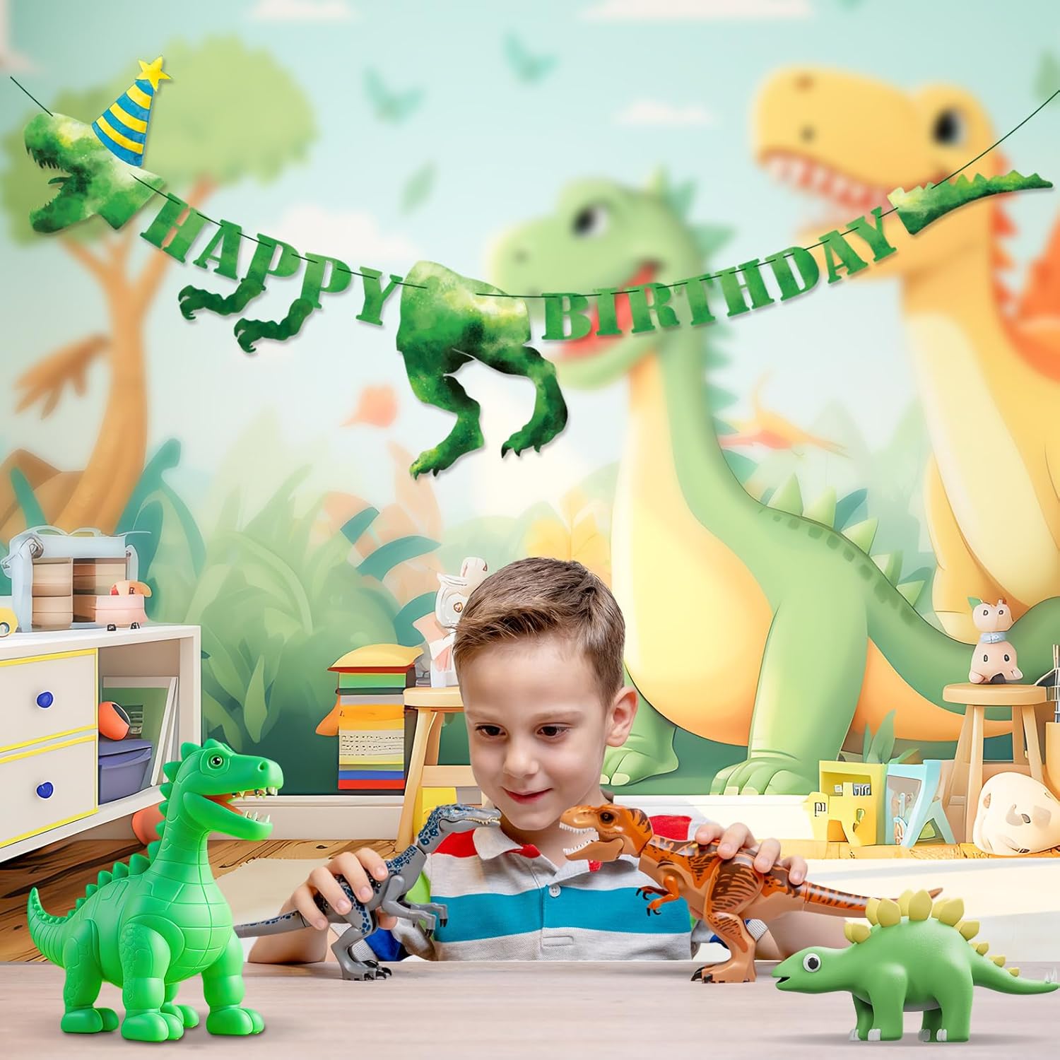 Dinosaur Birthday Banner - Dinosaur Happy Birthday Banner for Kids Party Decoration Dinosaur Theme Birthday Supplies for Boys Girls Party Decor (Green Dinosaur)