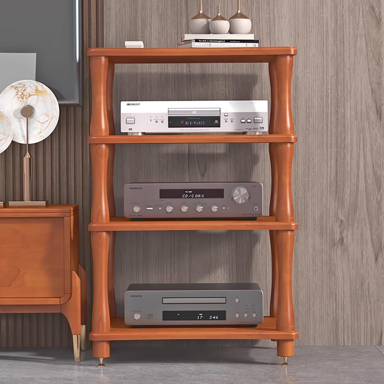 Supporto per giradischi in legno, con ripiani in vinile, console TV e rack stereo per soggiorno, camera da letto