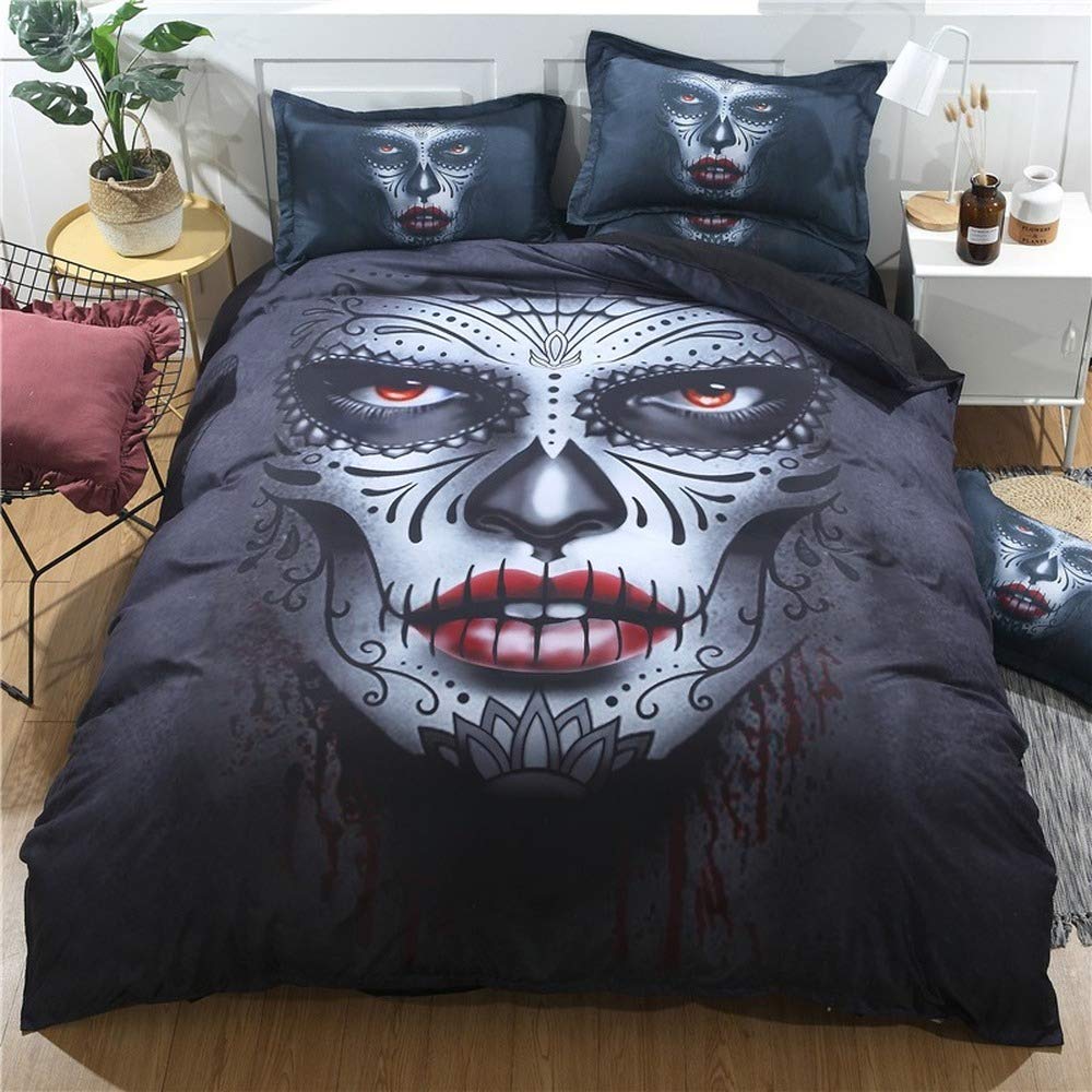 Parure de lit tête de mort noire 160x210 cm en tissu résistant et finitions soignées