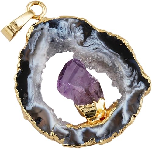 Miniatura 4 de SUNYIK Irregualr forma natural ágata cuarzo geoda drusa colgante collar y pendientes colgantes de cristal conjunto de joyería, Piedra, cuarzo ágata