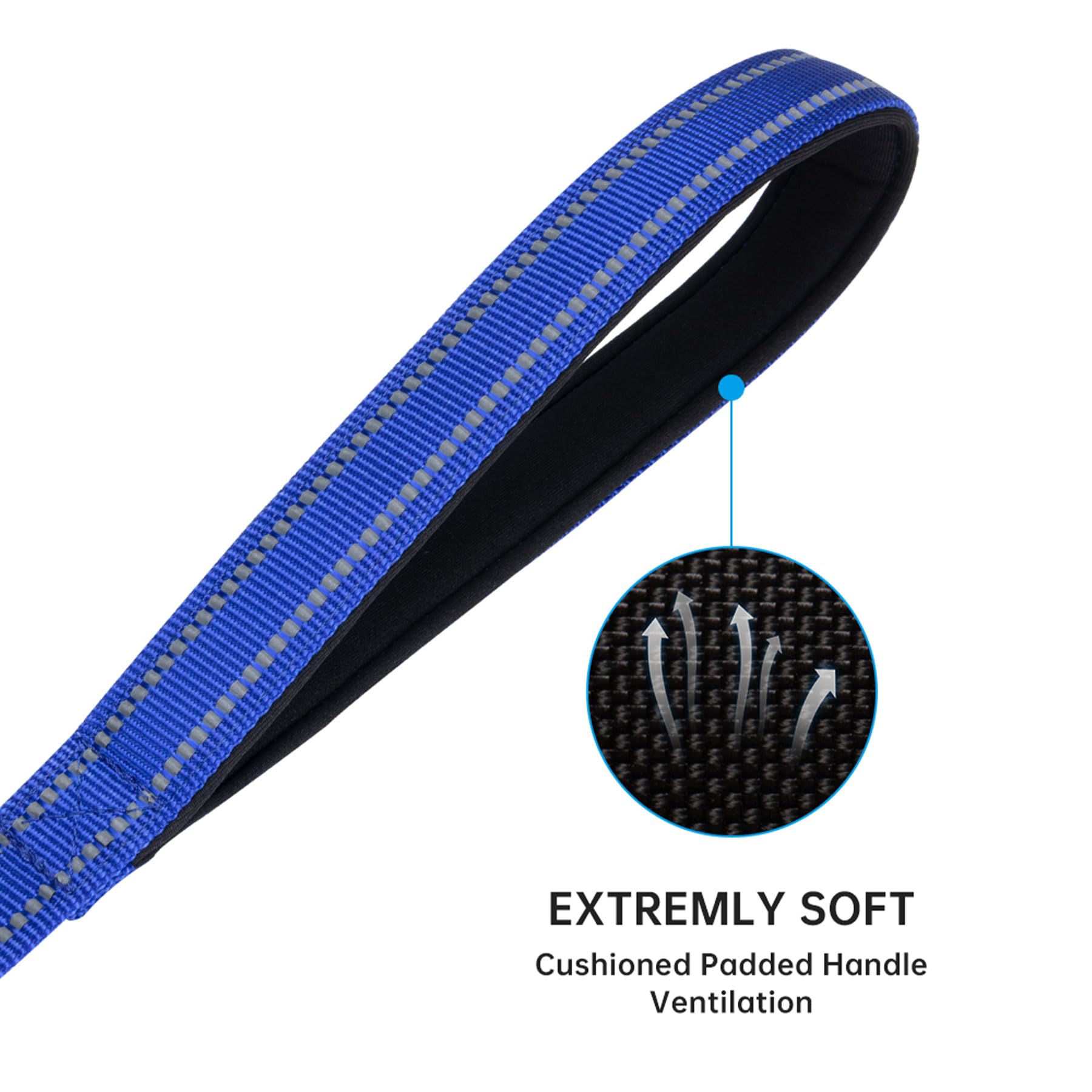 EXCELLENT ELITE SPANKER Guinzaglio doppio riflettente per cani doppio guinzaglio per cani 5 m multiplo con manico imbottito per due cani che camminano addestramento (blu)