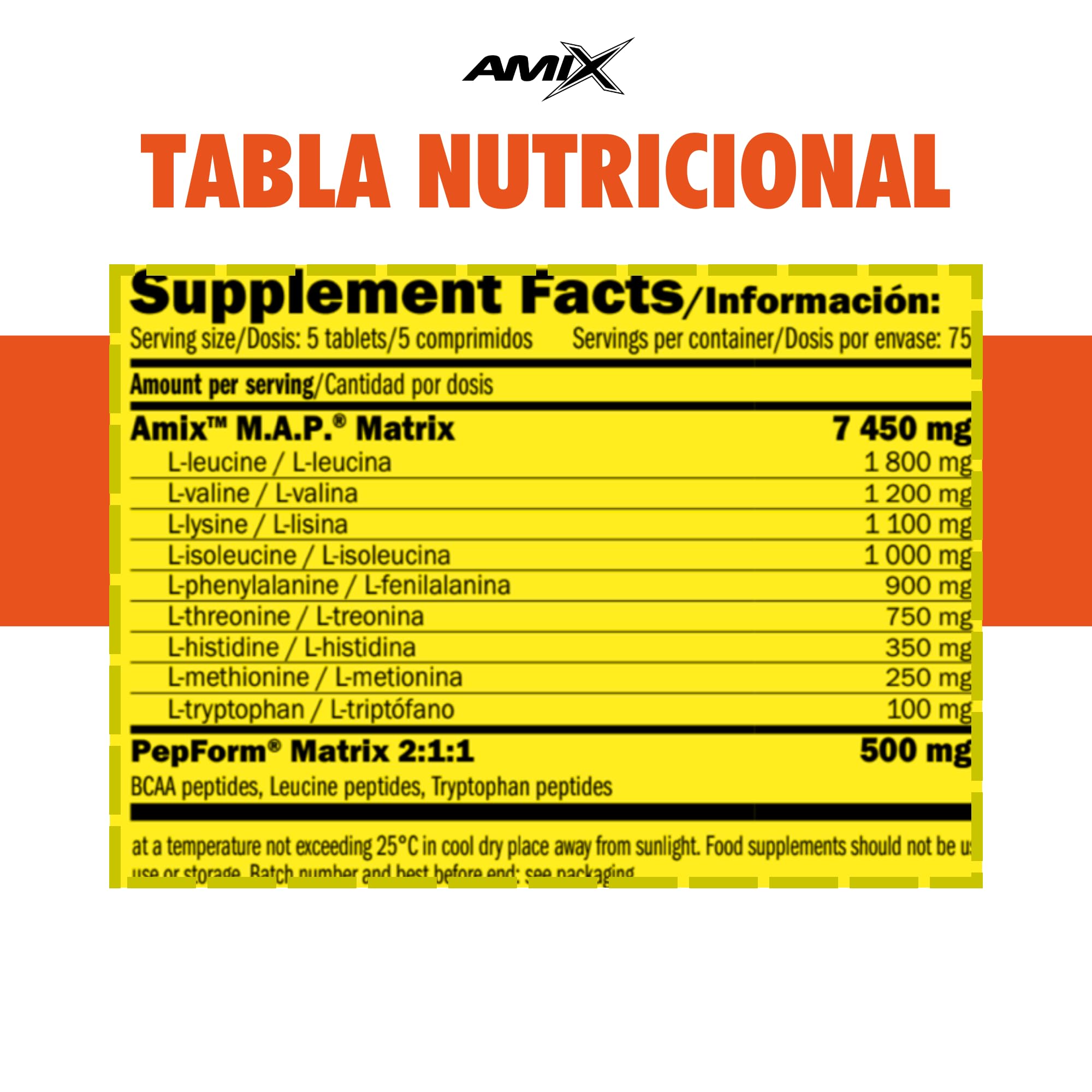 AMIX - Aminoácido en Tabletas Muscle Amino Power - Suplemento para Mantener y Aumentar la Masa Muscular - Gran Aporte de Proteínas para el Desgaste Muscular - 375 tabletas