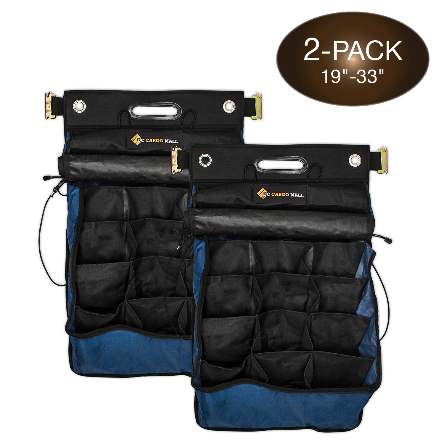 DC Cargo E-Track Hanging Trailer Organizers w/Cover - 19 in Tall x 33 in Wide - E-Track Accessories for Enclosed Trailer, Work Van, Cargo Trailer (2-Pack)