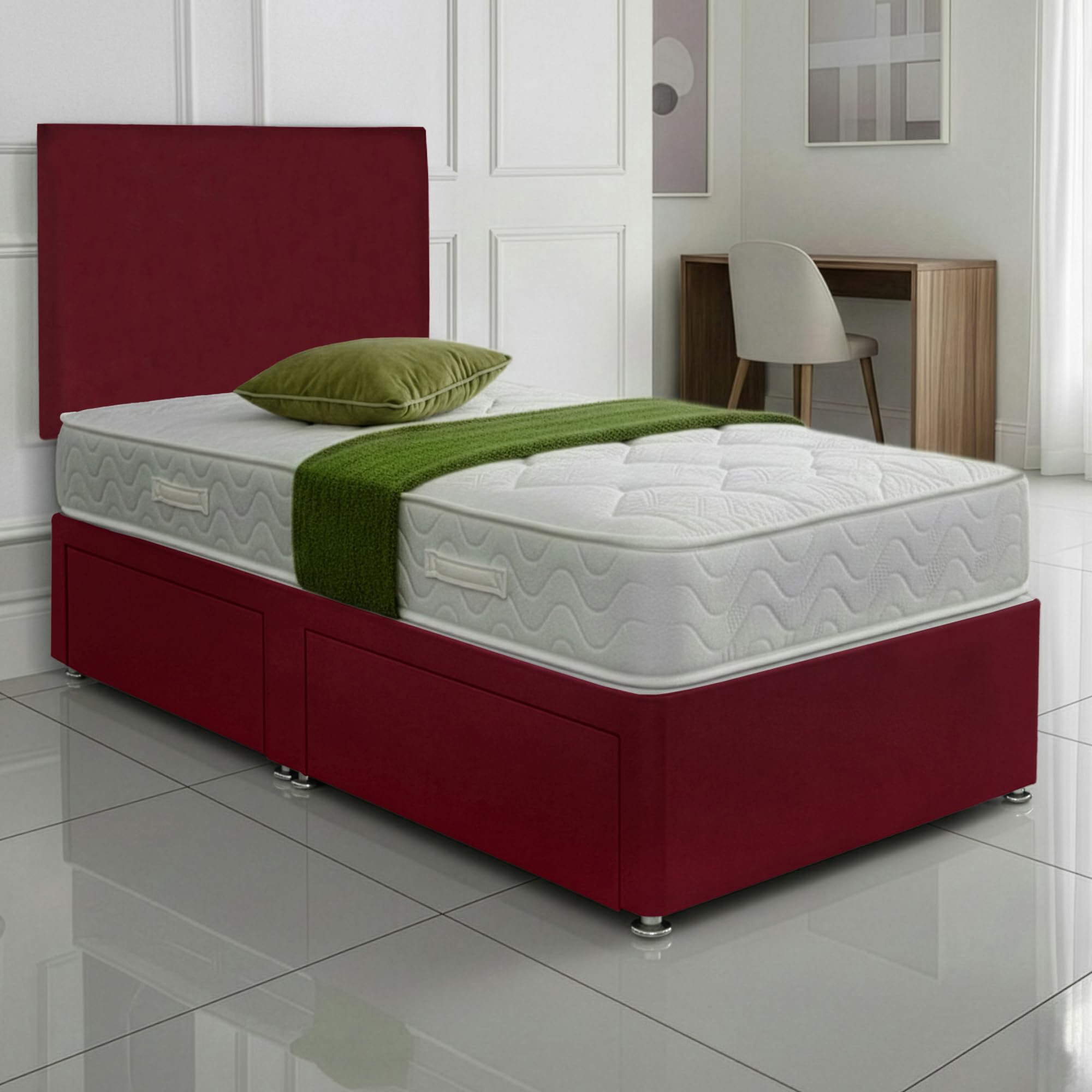 SANA SLEEP Sleek 2FT6 small single Bed with Pocket Sprung Mattress & 2 Drawers | Compact Bedroom Set | Sturdy Frame for Comfort | Chic Divan Design | Modern Spaces Furniture (Mulberry Plush)