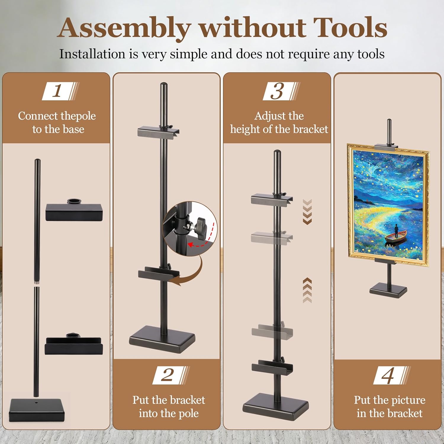 1pcs Adjustable Tabletop Easel Stand for Picture Frames, Picture Easels for Display, Gold Easel, Picture Frame Stand, Adjustable Art Easel.(30inch,Black)
