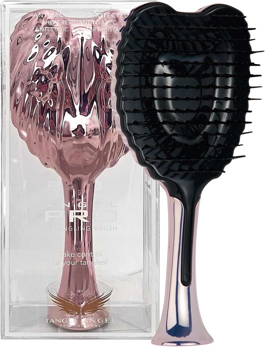 Tangle Angel Detangling Hair Brush - Anti Static Tangle Taming Brush with Soft Bristles - Heat & Water Resistant Pro Detangler Hairbrushes for Women for Fine, Thick, Wavy, & Curly Hair - Rose Gold