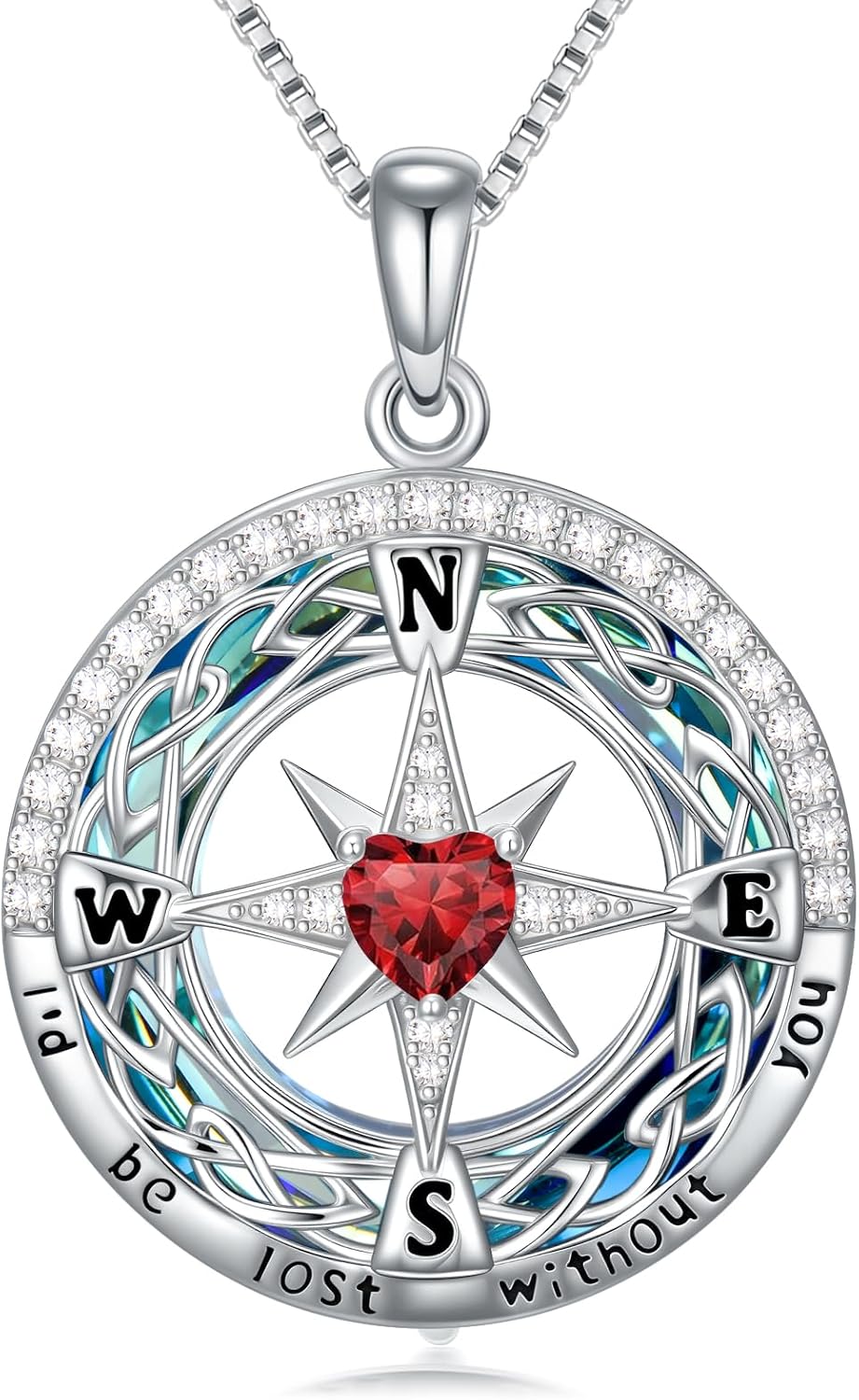 OCJ Compass Necklace for Women Sterling Silver I'd be Lost without You Compass Pendant Necklace Heart Birthstone Jewelry Gifts for Women Wife Girlfriend Graduation Birthday Mothers Day Gifts for Mom