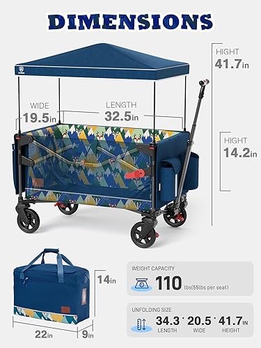 Miniatura 8 de EVER ADVANCED Cochecito de viaje plegable en bolsa para 2 niños y carga, vagón plegable para niños pequeños con toldo extraíble, arnés ajustable de