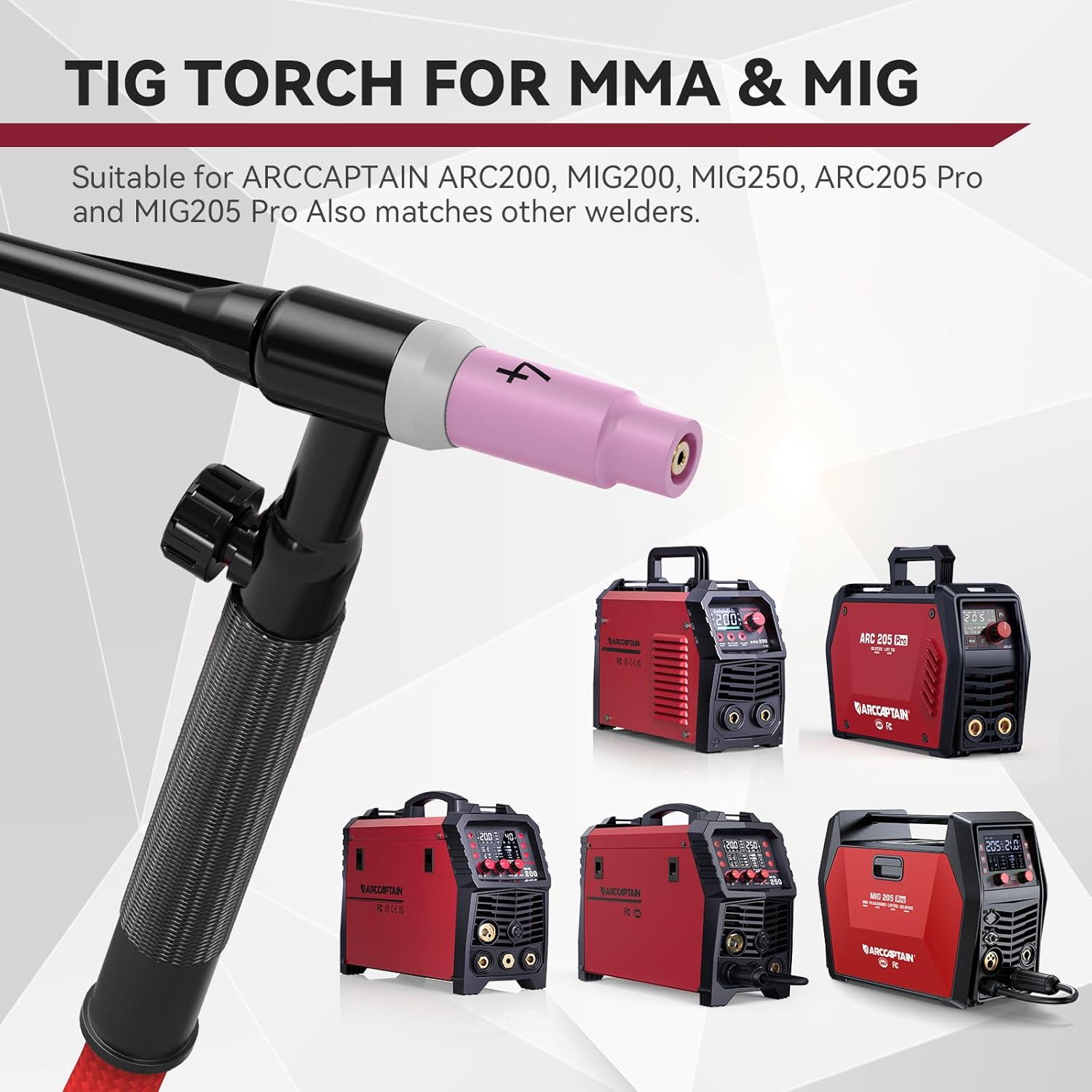 ARCCAPTAIN WP-17FV Argon TIG Welding Gun 2.0, 13FT Red Air Hose and 35-50mm Connector, Lift Tig Torch 150amp with 13FT Cable for ARCCAPTAIN ARC200, MIG200, MIG250, ARC205 Pro and MIG205 Pro