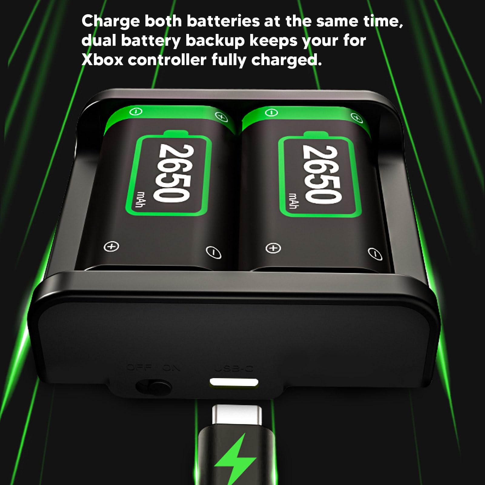 Fockety Packs de Batteries Rechargeables pour One/Series X|S, 2 Batteries 2650 MAh avec Station de Haute Vitesse pour Manette sans Fil One S/One X/One