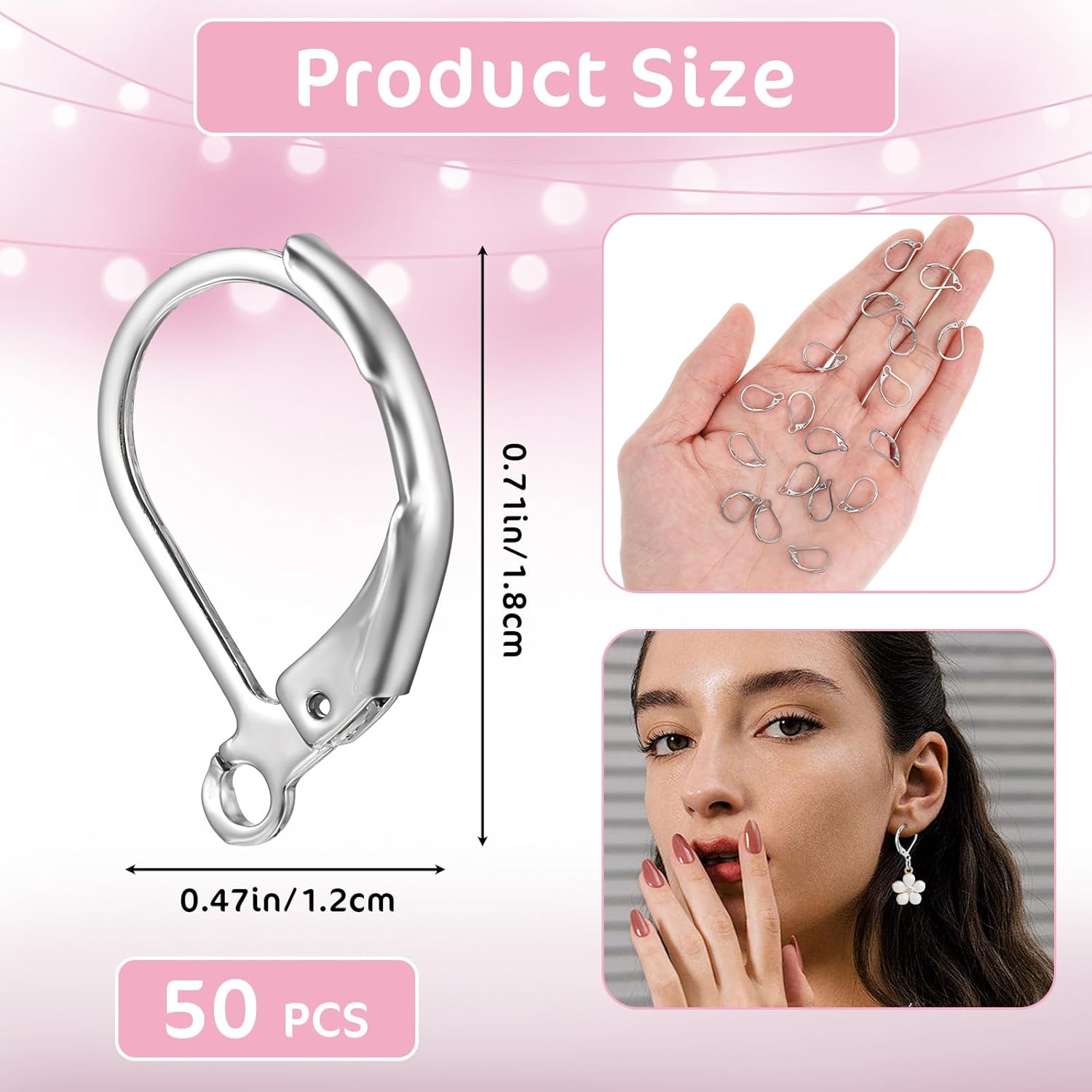 50PCS Leverback Earring Hooks for Jewelry Making, Stainless Steel Earring Hooks, French Ear Wires Earrings Clasps for Jewelry Making Kits DIY Dangle Earrings - Image 2