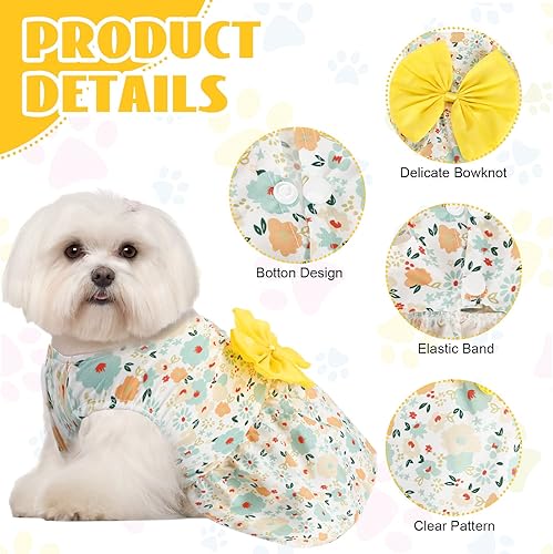 Miniatura 2 de Sanwuta 8 piezas de vestidos con lazo para perro, ropa para cachorros, vestidos de princesa, suaves, ligeros, de verano, con patrón floral, faldas