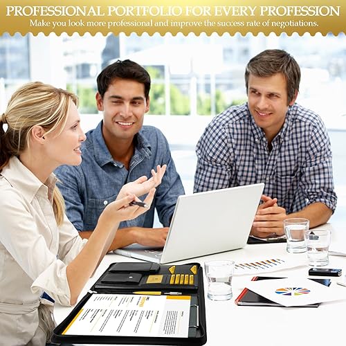 Miniatura 7 de Darolin Carpeta organizadora segura con cremallera y portapapeles, para entrevistas de negocios de cuero, soporte para documentos, organizador de