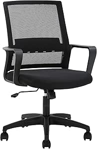 FDW Office Chair Ergonomic Desk Chair Mid-Back Mesh Computer Chair Lumbar Support Comfortable Executive Adjustable Rolling Swivel Task Chair with Armrests,Black