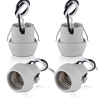 E26 Porcelain Keyless Light Socket,Heat Resistant Socket with Double Snap-in Clip Embedded UL Listed Screw Lamp Holder 4