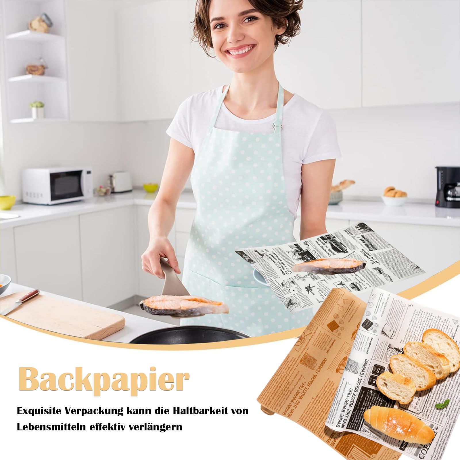 Papier do Pieczenia, Rolka Papieru Kanapkowego, 2 Rolki Papieru Kanapkowego 800 x 30 cm, Nieprzylepny Papier do Pieczenia, Papier do Hamburgerów na Grilla, Kanapki i Frytki, Biały, Brązowy
