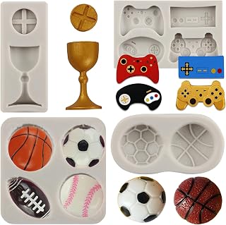Ball Silicone Molds Football Basketball Baseball Rugby Fondant Molds Trophies Game Controller Fondant Molds For Cake Decorating Cupcake Topper Chocolate Gum Paste Candy Polymer Clay Set Of 4