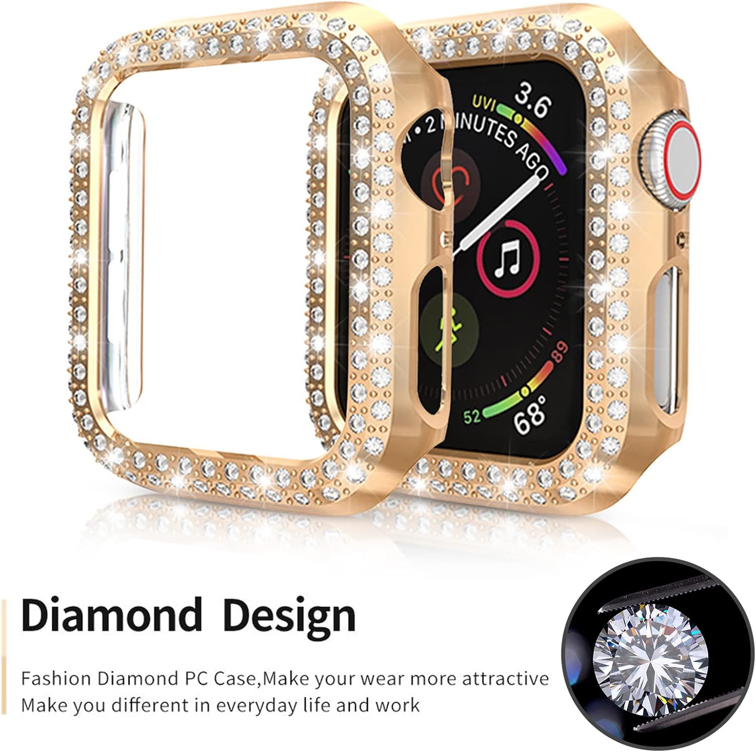 RICHONE 5Pack Protector Case Compatible with Apple Watch SE Series 6 5 4 40mm Cover, Double Row Bling Crystal Diamonds Protective Cover PC Plated Bumper Frame Accessories (5 Colors, 40mm)