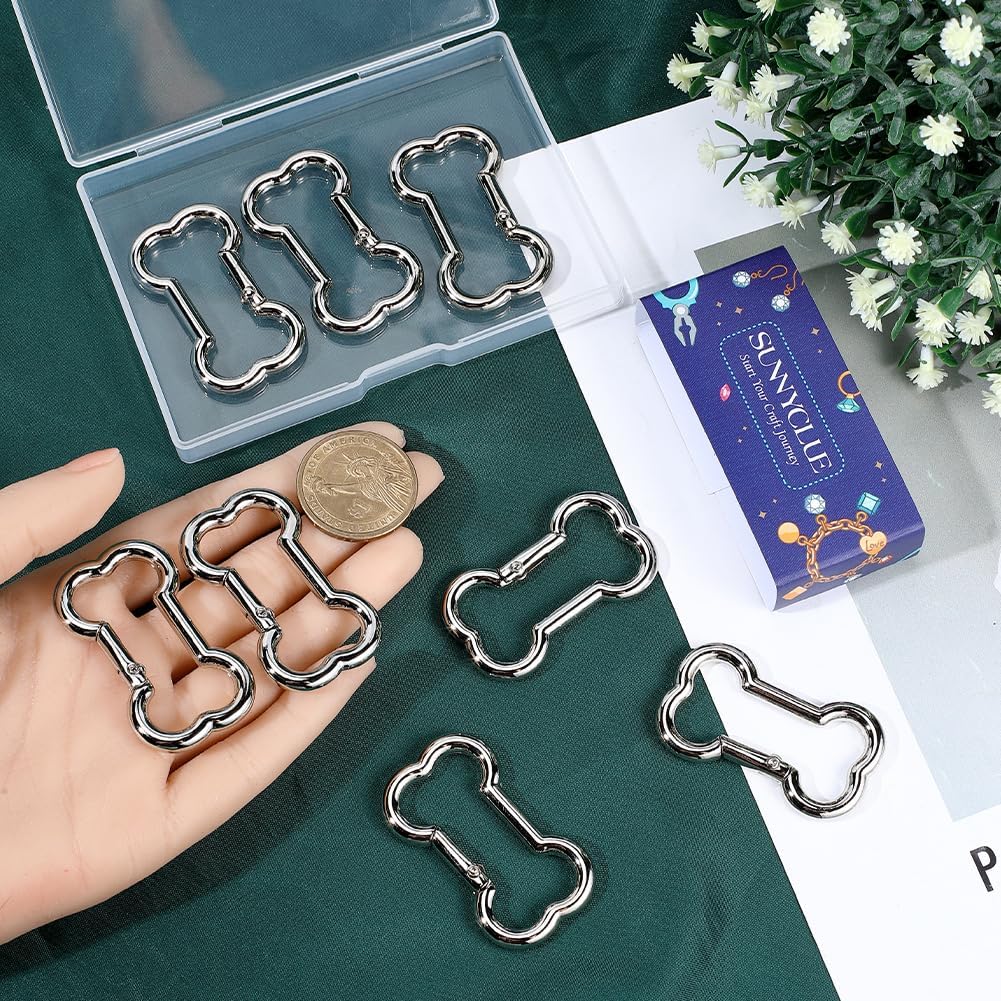 SUNNYCLUE 1 Box 10Pcs Bone Keychain Clip Bone Carabiner Clip Bulk Silver Alloy Cute Lobster Claw Snap Clasp Spring Metal Buckle Dog Keychain Findings for Key Ring DIY Crafts Bag Charms Purse Handbags image 3